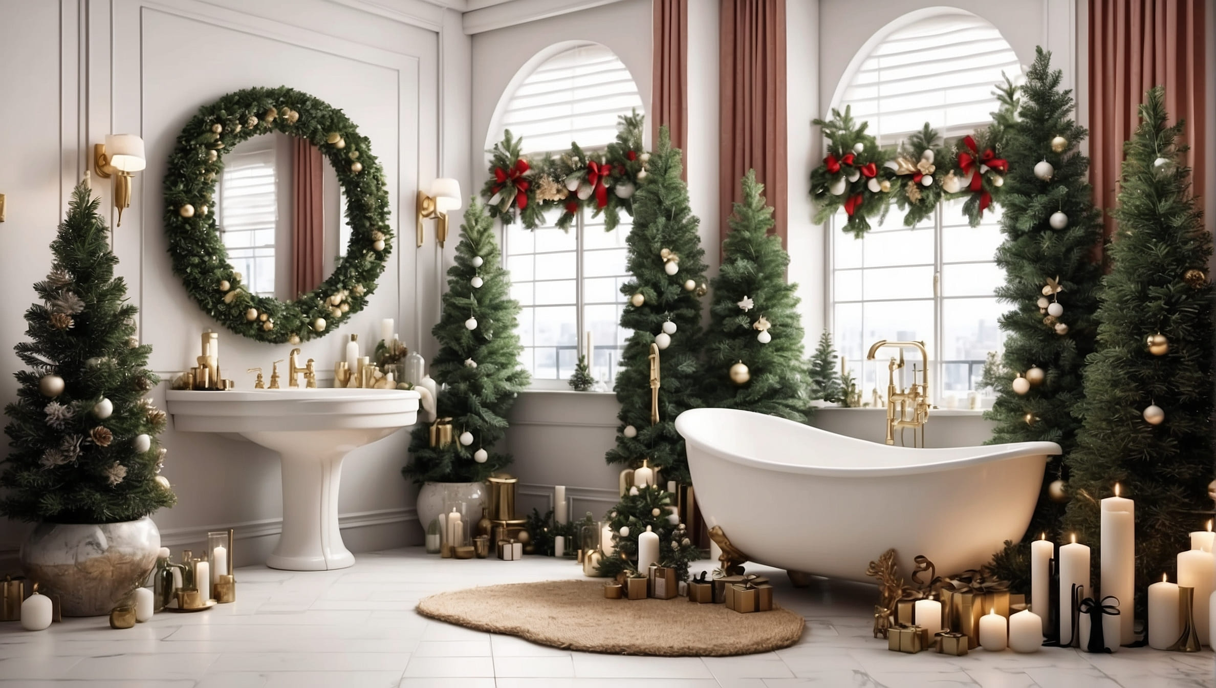 новогоднее украшение ванной комнаты
